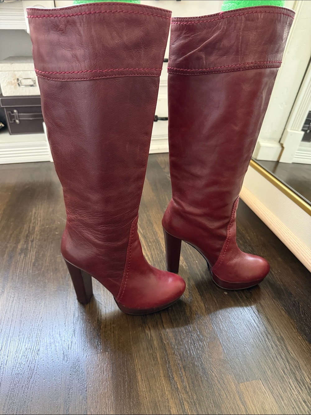 Vince Camuto Women's Tall Burgundy Sassy Leather Platform Boots